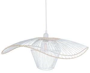 Závesná lampa biela s ratanovým tienidlom kovové závesné svietidlo do interiéru
