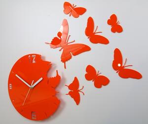 ModernClock 3D nalepovacie hodiny Butterfly oranžové
