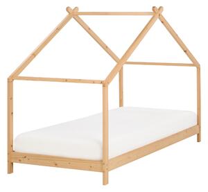 Detská posteľ svetlohnedá borovicové drevo 90 x 200 cm tvar domčeka lamelový rošt moderný štýl detská izba
