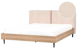 Posteľný rám béžové buklé dvojlôžko 180 x 200 cm čalúnené čelo kovové nohy drevený lamelový rošt moderný štýl spálňa