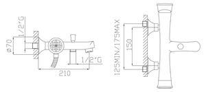 Effepi, BELINDA nástenná vaňová batéria, integrovaný držiak sprchy, chrómová, 12008-01