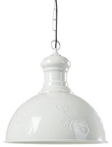 Závesné svietidlo krémovobiele kovové okrúhle tienidlo s kvetovaným ornamentom industriálny dizajn