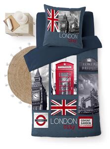 Tmavomodré bavlnené obliečky na jednolôžko 140x200 cm City London – douceur d'intérieur