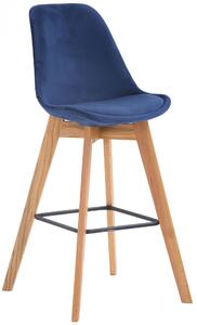 Barová stolička Metz ~ zamat, drevené nohy natura - Modrá