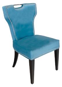 Modrá velúrová čalúnená stolička so striebornou rúčkou a striebornými nitmi Vittdria 58/65/95 cm