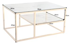 Dizajnový konferenčný stolík Latrisha 90 cm bielo-zlatý - vzor mramor