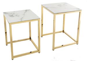 Sada odkladacích stolíkov Latrisha 40 cm bielo-zlatá - vzor mramor