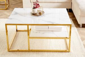 Dizajnový konferenčný stolík Latrisha 90 cm bielo-zlatý - vzor mramor