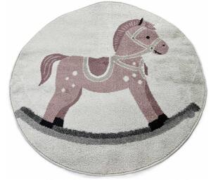 TA Béžovo-ružový okrúhly detský koberec C5659A_8S1_57 WHITE / L.PINK ANIMAL s hojdacím koníkom Rozmer: 100x100 cm