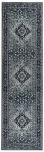 Koberec sivý polyester 80 x 300 cm s orientálnym vzorom protišmykový behúň do kuchyne na chodbu