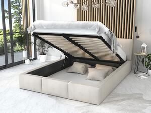 Čalúnená manželská posteľ s úložným priestorom Izabela - krémová Rozmer: 140x200