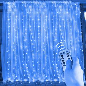 SPRINGOS LED svetelný záves 3x3 m, 306 LED, IP44, 8 svetelných módov s ovládačom, modrá