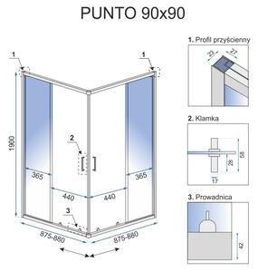 Rea Punto sprchovací kút 90x90 cm obdĺžniková chromová lesklé/priehľadné sklo REA-K0867