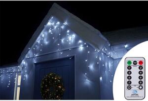 SPRINGOS LED kvaple 14,5 m, 300 LED, IP44, 8 svetelných módov s ovládačom, studená biela