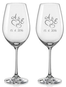 Svadobné poháre na víno Spojená srdce s monogramom, 2 ks