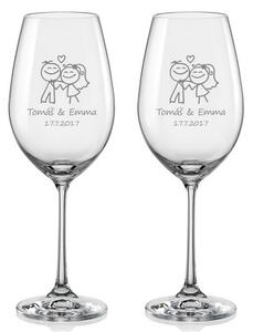 Svadobné poháre na víno Šťastní novomanželia, 2 ks