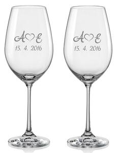 Svadobné poháre na víno Monogram so srdiečkom, 2 ks