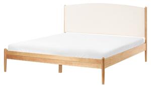 Posteľ svetlohnedá borovicové drevo 160 x 200 cm s čalúneným čelom a roštom moderný minimalistický štýl spálňa