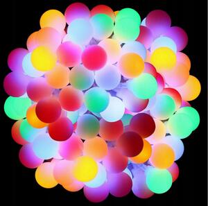 SPRINGOS LED svetelná reťaz s guľôčkami 7,5 m, 50 LED, IP44, 8 svetelných módov, 3xAA, multicolor