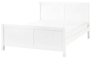 Posteľ biela kaučukové drevo 140 x 200 cm rám postele s čelom lamelový rošt minimalistický rustikálny štýl