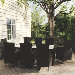 Maison Exclusive – 9-dielna záhradná jedálenská súprava s vankúmi Poly Rattan Black