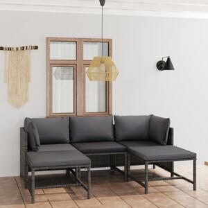 Maison Exclusive – 5-dielna záhradná súprava s vankúmi, poly ratan, sivá