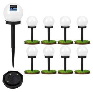 MasterLED Solárne svetelné gule 10 cm - Sada 8 záhradných lámp so zemným hrotom - Solárna lampa LED vonkajia biela so súmrakovým senzorom IP44