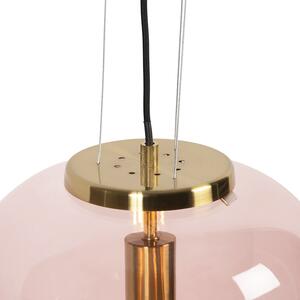 Art Deco závesná lampa mosadz s ružovým sklom - Bliss