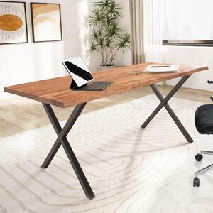 WOHNLING písací stôl 160x80x76 cm masívne drevo akácie / kov poítaový stôl s okrajom stromu Homeoffice kancelársky stôl masívny s X-nohami v iernej farbe drevený stôl