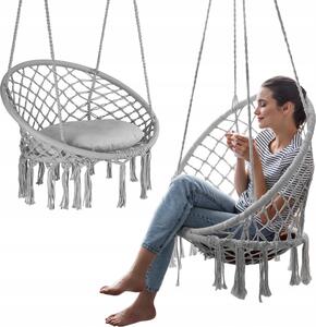 Outtec® Závesné kreslo XXL s vankúšom - do 150 kg - závesné kreslo - interiér a exteriér - závesný kôš, hojdačka na záhradu, terasu, balkón - Boho