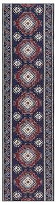 Koberec behúň modrá a červená polyester 80 x 300 cm orientálny geometrický vzor protišmykový vintage moderný štýl predsieň