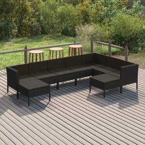 Maison Exclusive – 9-dielna záhradná súprava s vankúšmi z polyrotangu v čiernej farbe