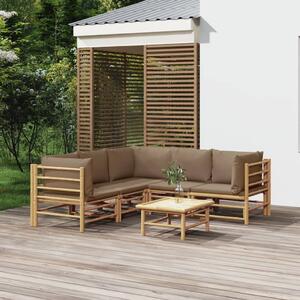 Maison Exclusive – 6-dielna záhradná súprava s vankúšmi v odtieni taupe, bambus