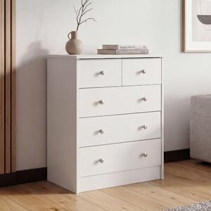 FineBuy Design Drevená komoda, biela, 60 x 70 x 35 cm, s 5 zásuvkami, viacúčelová komoda, plochá, do predsiene, moderná komoda, nadčasová komoda