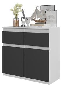 FURNICA - NOAH - Komoda s 2 zásuvkami a 2 dvierkami - biela matná / antracitovo sivá V75cm Š80cm H35cm