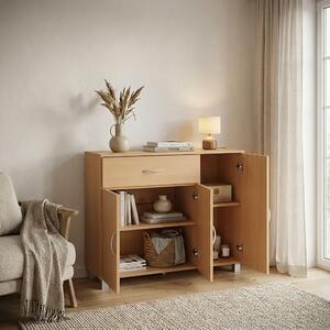 Komoda FineBuy JERRY z bukového dreva s 1 zásuvkou a 3 dvierkami, 90 x 75 x 30 cm | Dizajnová komoda z MDF | Komoda do predsiene s úchytkami