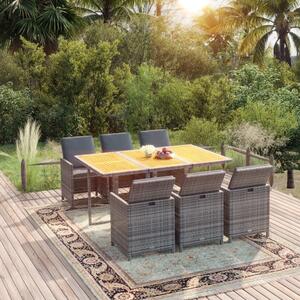 Maison Exclusive – 7-dielna záhradná jedálenská súprava s vankúmi Poly Rattan Grey