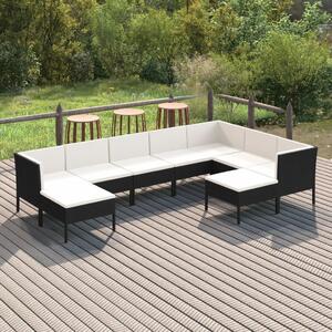 Maison Exclusive – 9-dielna záhradná súprava s vankúšmi z polyrotangu v čiernej farbe