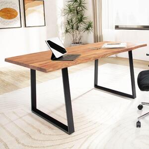 WOHNLING písací stôl 160x80x76 cm masívne drevo akácie / kov poítaový stôl s okrajom stromu Homeoffice kancelársky stôl masívny s trapézovými nohami v iernej farbe