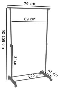 TZB Pojazdný stojan na odevy Ida - výška 90 - 159 cm