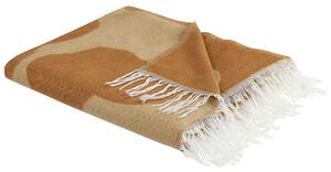 Deka oranžová béžová polyester akryl 130 x 170 cm obdĺžnikový tvar abstraktný vzor prikrývka so strapcami moderný boho štýl doplnky