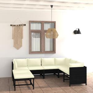 Maison Exclusive – 8-dielna záhradná súprava s vankúmi z polyrotangu v iernej farbe