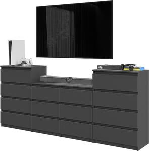 FURNICA - GABRIEL - Komoda so 14 zásuvkami (4+6+4) - antracitovo sivá V92/70cm Š220cm H33cm