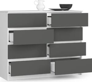 BDW, komoda s 8 zásuvkami, 120x99x40 cm, veľa úložného priestoru, bielo - sivá