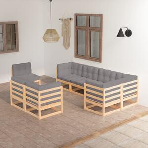 Maison Exclusive – 8-dielna záhradná súprava s vankúšmi z masívneho borovicového dreva