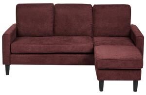 Pohovka bordová látková čalúnená 3 miestna s taburetom mid century modern obývacia izba