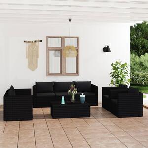 Maison Exclusive – 9-dielna záhradná súprava s vankúšmi z polyrotangu v čiernej farbe