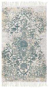 Koberec béžový a zelený viskózový 80 x 150 cm orientálny vzor vintage dizajn obývacia izba spálňa
