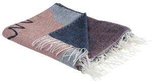 Deka viacfarebná polyester akryl 130 x 170 cm obdĺžnikový tvar abstraktný vzor prikrývka so strapcami boho štýl doplnky