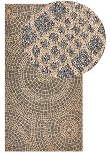 Koberec béžový a sivý jutový 80 x 150 cm obdĺžnikový s geometrickým vzorom s krátkym vlasom boho štýl spálňa obývacia izba